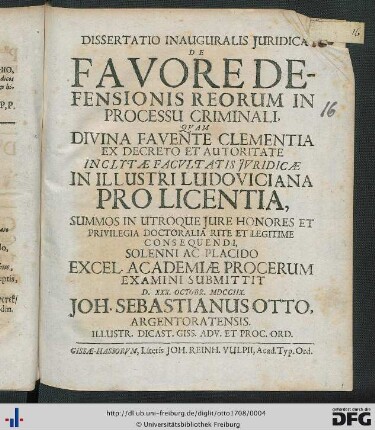Dissertatio Inauguralis Juridica De Favore Defensionis Reorum In Processu Criminali