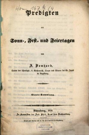 Predigten an Sonn-, Fest- und Feiertagen, 4