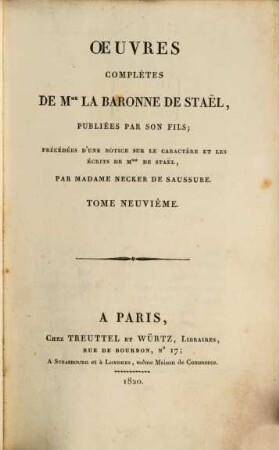 Oeuvres complètes de Mme. la baronne de Staël. 9. [Teil 2]