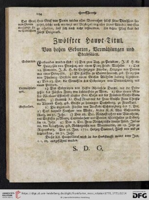 Dreyzehnter Haupttitul. Von hohen Geburten, Vermählungen und Sterbfällen