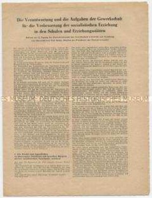 Sonderdruck zur 12. Tagung der Gewerkschaft Unterricht und Erziehung 1963 zur politischen Erziehung in der Schule