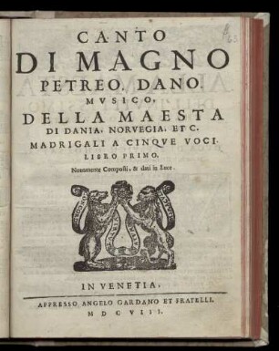 Mogens Pedersön: Madrigali a cinque voci. Libro primo. Canto