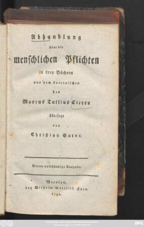 Abhandlung über die menschlichen Pflichten : in drey Büchern