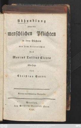 Abhandlung über die menschlichen Pflichten : in drey Büchern