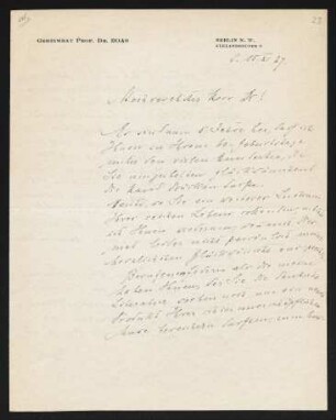 Brief von Ismar Boas an Gerhart Hauptmann