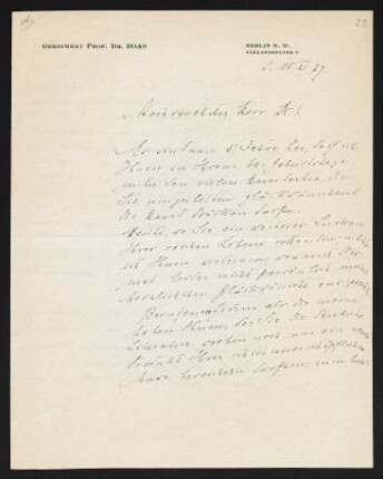 Brief von Ismar Boas an Gerhart Hauptmann