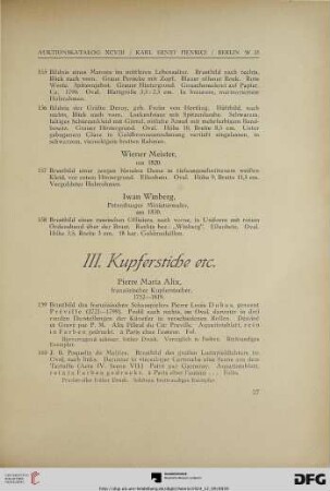 III. Kupferstiche etc. (Nr. 159-332)