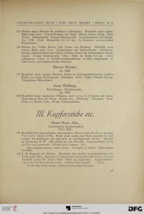 III. Kupferstiche etc. (Nr. 159-332)