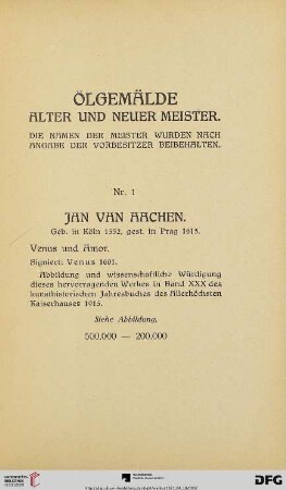 Ölgemälde Alter und Neuer Meister (Nr. 1-101)