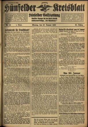 Erste Ausgabe vom Montag, den 27. Januar 1936.