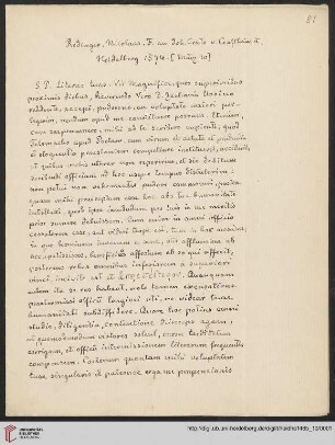 Briefabschriften von Ernst Volger (1888) aus der Sammlung Rehdiger der Stadtbibliothek Breslau. Teil I: Baudiss, Beutterich, Ehemius, Haller, Melissus, Ostrorog, Pareus, Rehdiger und Reuter.: Brief von Nicolaus Rehdiger  an Johannes Crato