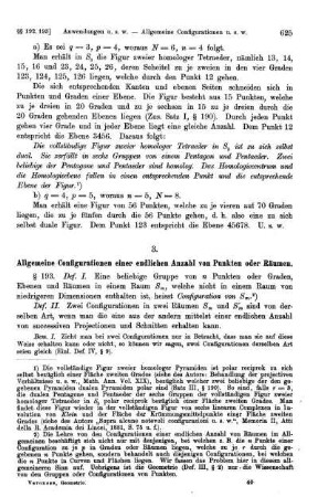 3. Allgemeine Configurationen einer endlichen Anzahl von Punkten oder Räumen.