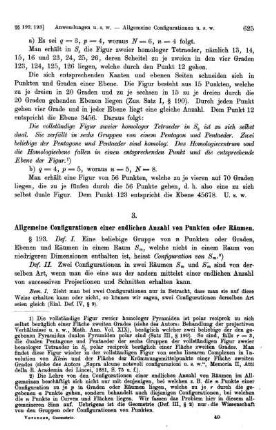 3. Allgemeine Configurationen einer endlichen Anzahl von Punkten oder Räumen.