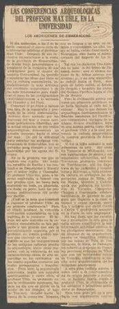 Las conferencias arqueológicas del profesor Max Uhle, en la Universidad : Los aborígenes de Esmeraldas