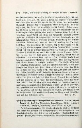 570-571 [Rezension] Schulz, Alfons, Die sittliche Wertung des Krieges im Alten Testament
