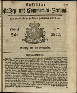 44tes Stueck, Montag den 3ten November 1794