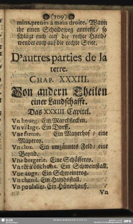 D´autres parties de la terrre. Chap. XXXIII. Von andern Theilen einer Landschafft. Das XXXIII. Capitel
