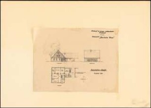 Ostdeutsches Forstamt Schinkelwettbewerb 1944: Angestellten-Gehöft. Ansichten, Grundriss 1:200