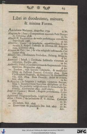 Libri in duodecimo, minore, et minima Forma.