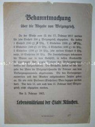 Bekanntgabe der Grieß-Rationen für die Haushalte
