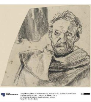 Offizier im Mantel, barhäuptig, Brustbild en face. Studie zum unvollendeten Gemälde Ansprache Friedrichs II. an seine Generäle vor der Schlacht bei Leuthen