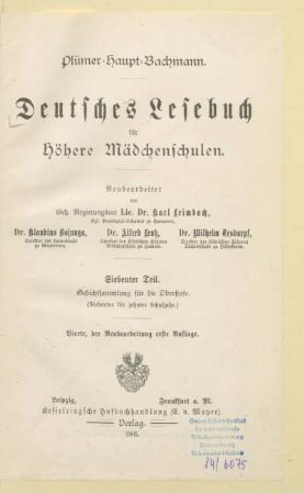 Teil 7, [Schülerband]: Gedichtsammlung für die Oberstufe : (siebentes bis zehntes Schuljahr)