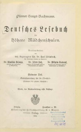 Teil 7, [Schülerband]: Gedichtsammlung für die Oberstufe : (siebentes bis zehntes Schuljahr)