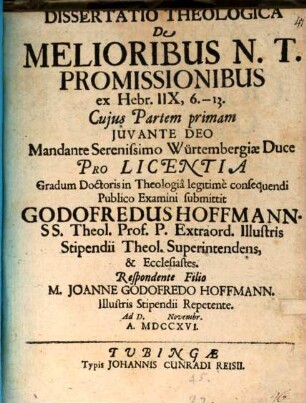 Dissertatio Theologica De Melioribus N.T. Promissionibus : ex Hebr. IIX, 6.-13.