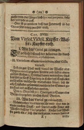 Cap. XVIII. Vom Vitriol, Victril, Kupffer-Wasser/ Kupffer-roth.