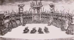 Theateraufführung der Oper "Triumph der Jugend" 1680 : Theateraufführung der Oper "Triumph der Jugend" anläßlich der Geburt des Prinzen von Modena 1680. Kupferstich. Dresden: Kupferstich-Kabinett