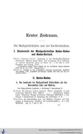 I. Staatsrecht der Markgrafschaften Baden-Baden und Baden-Dürlach.