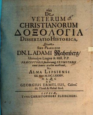 De veterum christianorum doxologia : dissertatio historica