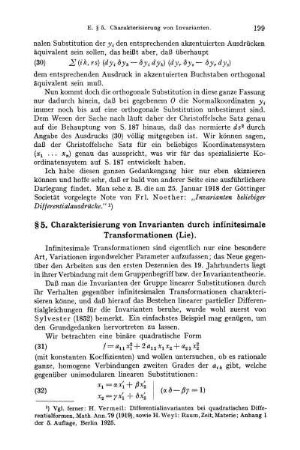 § 5. Charakterisierung von Invarianten durch infinitesimale Transformationen (Lie).