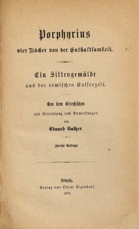 Vier Bücher von der Enthaltsamkeit : ein Sittengemälde aus der römischen Kaiserzeit