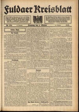 Erste Ausgabe vom Samstag, den 04. Oktober 1913.