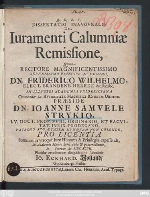 Dissertatio Inauguralis De Iuramenti Calumniae Remissione
