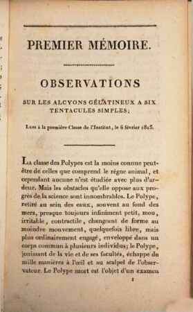 Mémoires sur les animaux sans vertèbres, 2. Description et Classification des Animaux invertébrés, non articulés connus sous les noms de Mollusques, de Radiaires, de Polypes, etc.