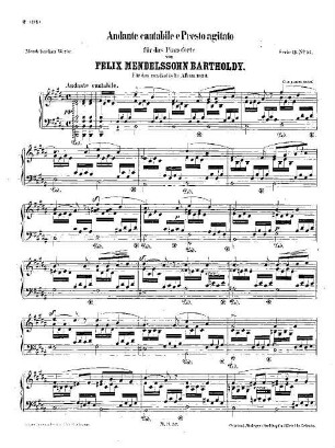 Felix Mendelssohn-Bartholdys Werke, 11,57. Nr. 57, Andante cantabile e Presto agitato : in H. - 11 S. - Pl.-Nr. M.B.57