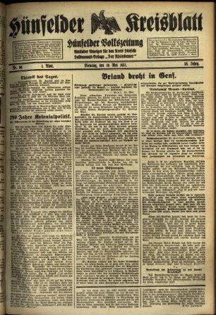 Erste Ausgabe vom Dienstag, den 19. Mai 1931.