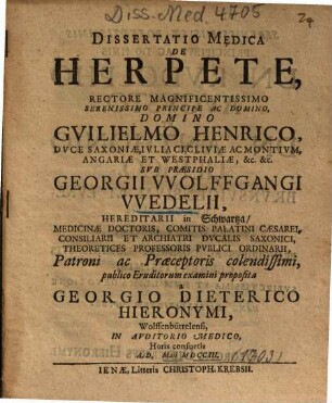 Dissertatio Medica De Herpete