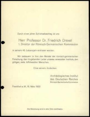 Anlage I. Traueranzeige Drexel