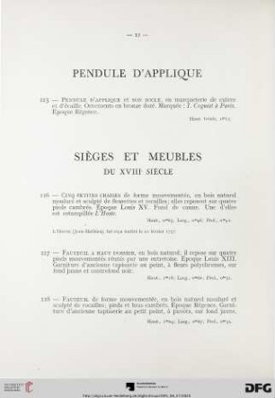 Sièges et Meubles du XVIIIe siècle (Nr. 116-127) avec planche XXIII-XXIV