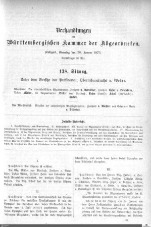 138. Sitzung, Stuttgart, 28.1.1873