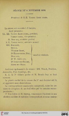 Séance du 6 novembre 1896