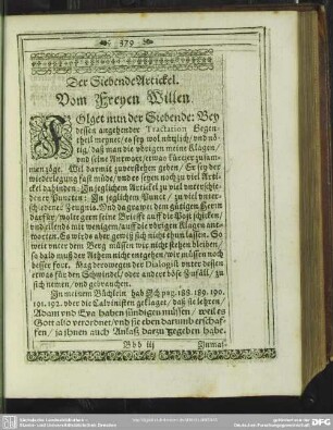 Der Siebende Artickel. Vom Freyen Willen