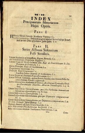 Index Præcipuarum Materiarum Hujus Operis.