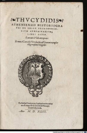 Thvcydidis Atheniensis Historiographi De bello Peloponnensivm Atheniensivm Libri Octo