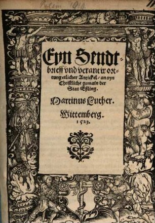 Eyn Sendtbrieff und verantworttung etlicher Artickel, an ayn Christliche gemain der Stat Eßling