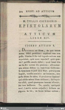 Epistolarum Ad Atticum Liber XIV