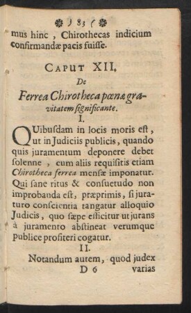 Caput XII. [i.e. XIII.] De Ferrea Chirotheca poenae gravitatem significante.